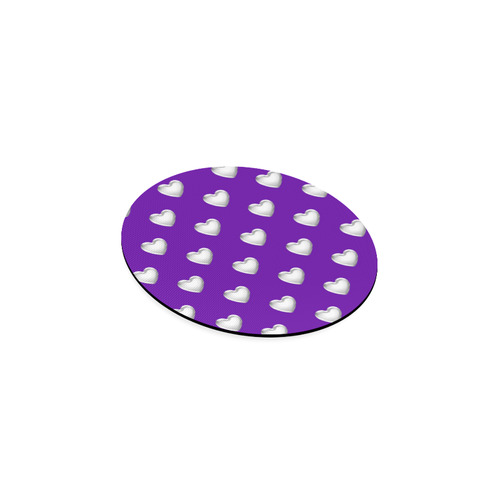 Silver 3-D Look Valentine Love Hearts on Purple Round Coaster