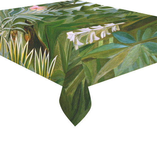 Henri Rousseau Tropical Jungle Flowers Animals Cotton Linen Tablecloth 52"x 70"