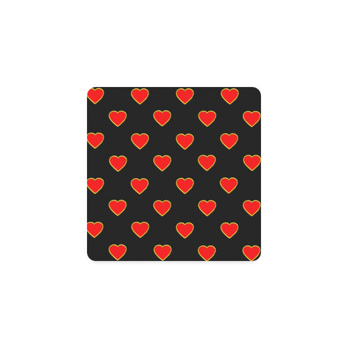 Red Valentine Love Hearts on Black Square Coaster