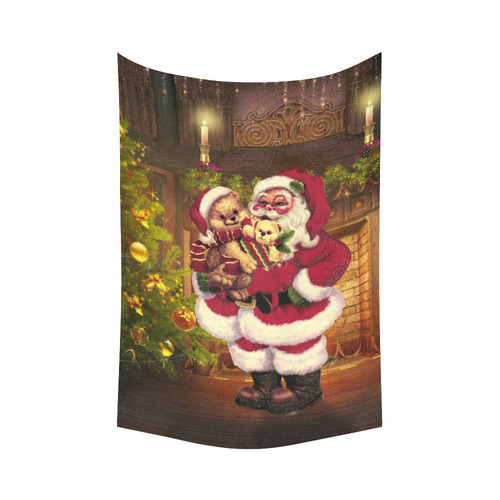 A cute Santa Claus with many christmas gifts Cotton Linen Wall Tapestry 60"x 90"