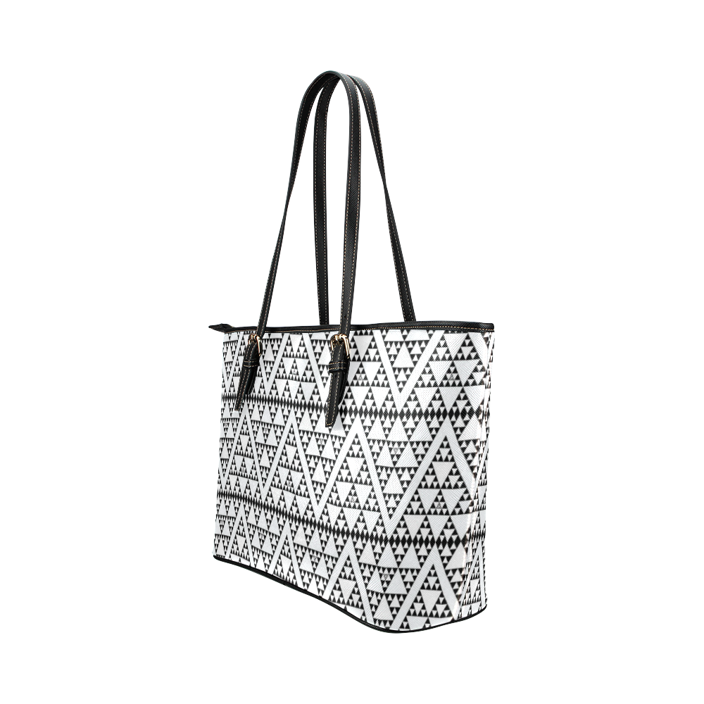 triangles in triangles pattern Leather Tote Bag/Large (Model 1651) ID