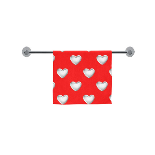 Silver 3-D Look Valentine Love Hearts on Red Custom Towel 16"x28"