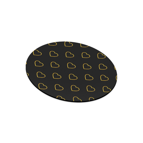 Golden Valentine Love Hearts on Black Round Mousepad