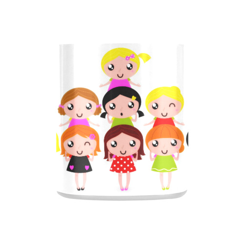 Happy school kids designers Mug : Original hand-drawn cute Art / blond, brown, red-hair girls Classic Insulated Mug(10.3OZ)