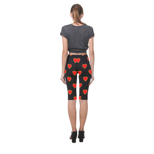 Red Valentine Love Hearts on Black Hestia Cropped Leggings (Model L03)