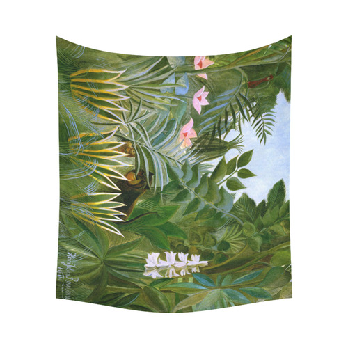 Henri Rousseau Tropical Jungle Flowers Animals Cotton Linen Wall Tapestry 60"x 51"