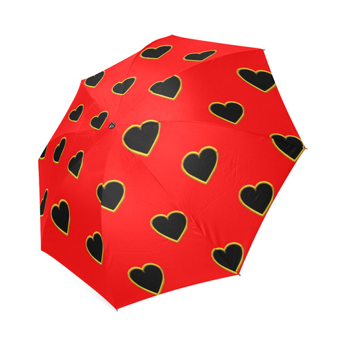 Black Valentine Love Hearts on Red Foldable Umbrella (Model U01)