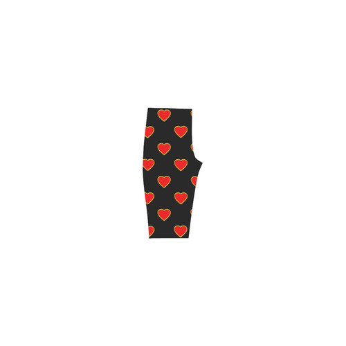 Red Valentine Love Hearts on Black Hestia Cropped Leggings (Model L03)
