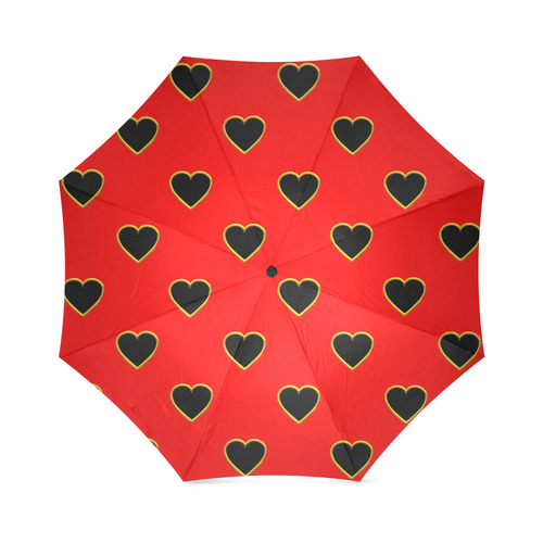 Black Valentine Love Hearts on Red Foldable Umbrella (Model U01)