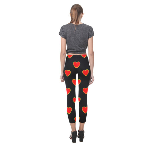 Red Valentine Love Hearts on Black Capri Legging (Model L02)