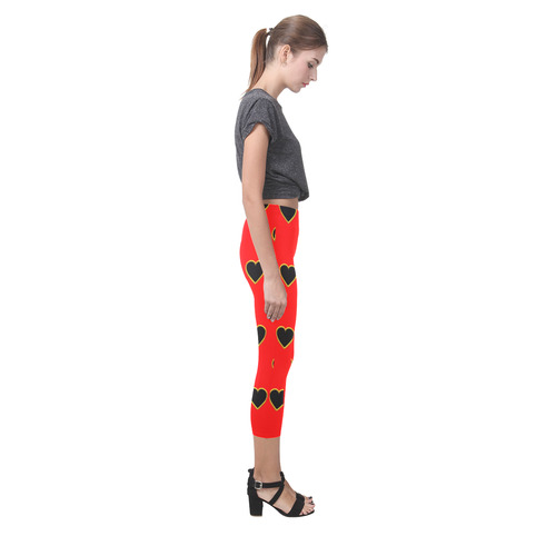 Black Valentine Love Hearts on Red Capri Legging (Model L02)