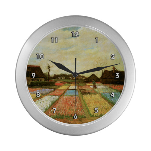 Van Gogh Bulb Fields Holland Floral Nature Silver Color Wall Clock