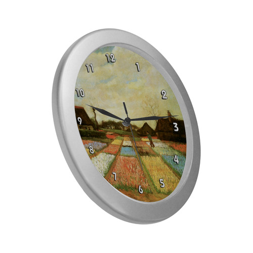 Van Gogh Bulb Fields Holland Floral Nature Silver Color Wall Clock