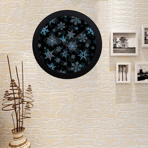 Snowflakes, Blue snow, stitched Circular Plastic Wall clock