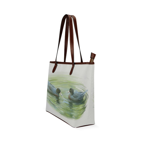 Blue Ducks in Pond, watercolors Shoulder Tote Bag (Model 1646)