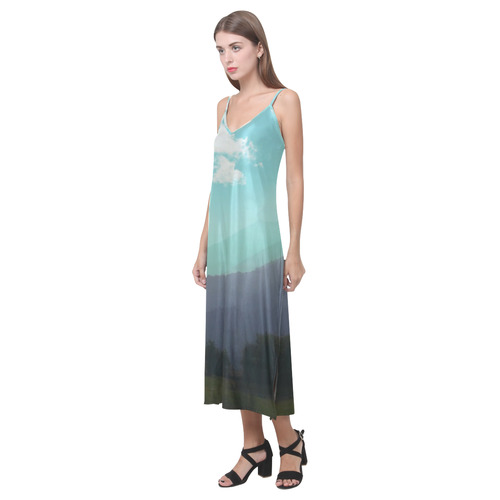 Deep Layers V-Neck Open Fork Long Dress(Model D18)