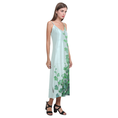 Watercolor Ivy - Vines V-Neck Open Fork Long Dress(Model D18)