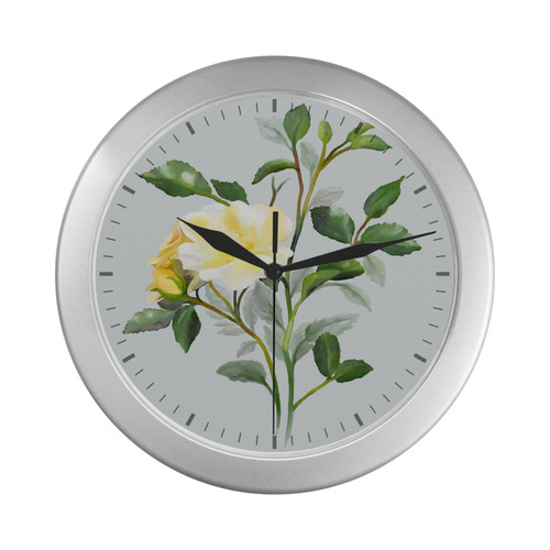 Yellow Rose with signature Silver Color Wall Clock