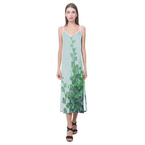 Watercolor Ivy - Vines V-Neck Open Fork Long Dress(Model D18)