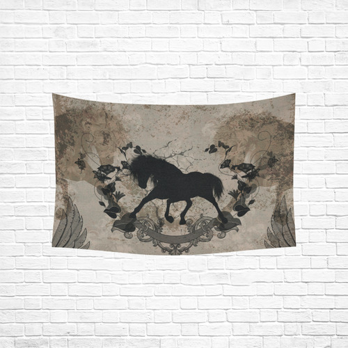 Black horse silohuette Cotton Linen Wall Tapestry 60"x 40"