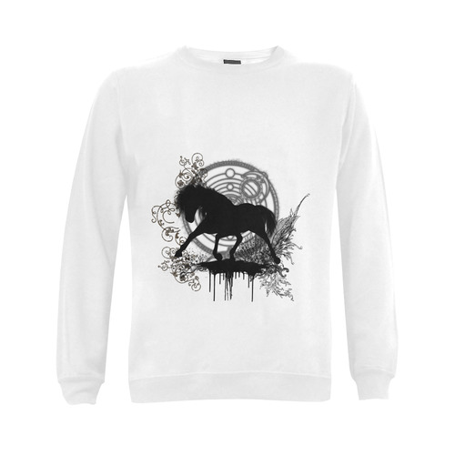 Black horse silhouette Gildan Crewneck Sweatshirt(NEW) (Model H01)