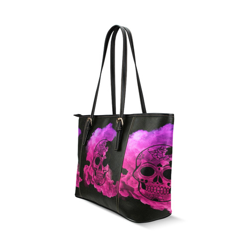 smoky skull C Leather Tote Bag/Small (Model 1640)