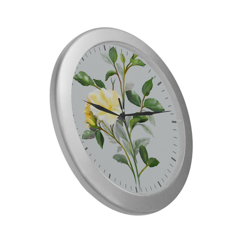 Yellow Rose with signature Silver Color Wall Clock