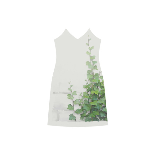 Watercolor Vines, climbing plant V-Neck Open Fork Long Dress(Model D18)