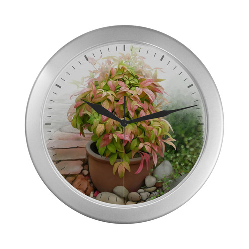 Pot full of colors, watercolors Silver Color Wall Clock