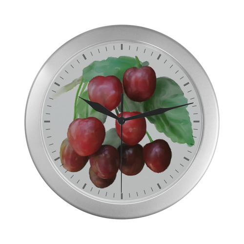 Sour Cherries, watercolor Silver Color Wall Clock