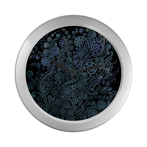 3D psychedelic ornaments, blue Silver Color Wall Clock