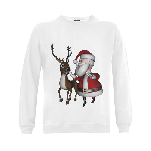 Funny Santa Claus with reindeer Gildan Crewneck Sweatshirt(NEW) (Model H01)