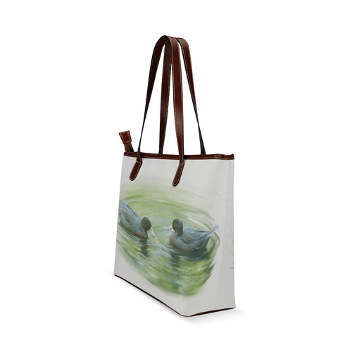 Blue Ducks in Pond, watercolors Shoulder Tote Bag (Model 1646)