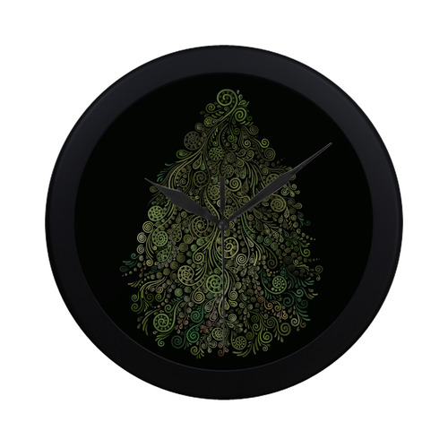 3D Ornaments -Fantasy Tree, green on black Circular Plastic Wall clock