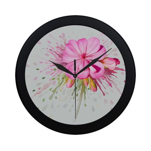 Pink flower color splash - watercolor Circular Plastic Wall clock