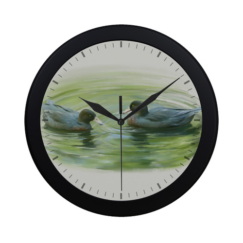 Blue Ducks in Pond, watercolors Circular Plastic Wall clock