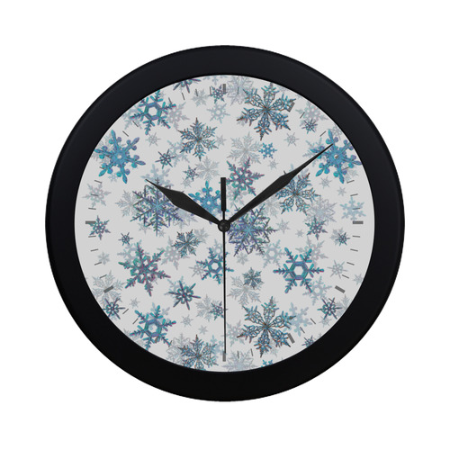 Snowflakes, Blue snow, stitched Circular Plastic Wall clock