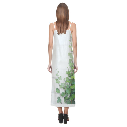 Watercolor Vines, climbing plant V-Neck Open Fork Long Dress(Model D18)