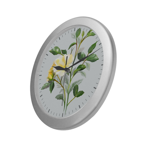 Yellow Rose with signature Silver Color Wall Clock