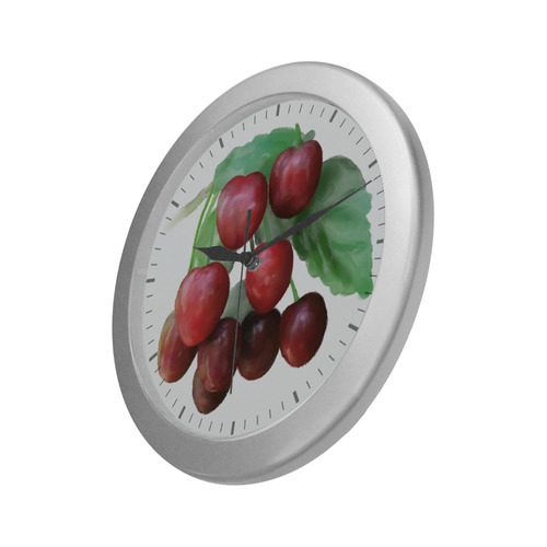 Sour Cherries, watercolor Silver Color Wall Clock