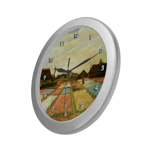 Van Gogh Bulb Fields Holland Floral Nature Silver Color Wall Clock