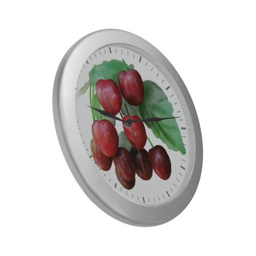Sour Cherries, watercolor Silver Color Wall Clock