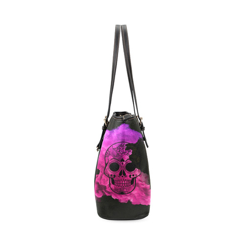 smoky skull C Leather Tote Bag/Small (Model 1640)