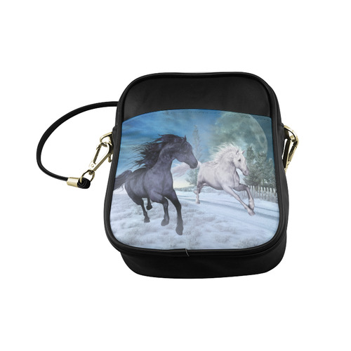 Two horses galloping through a winter landscape Sling Bag (Model 1627)