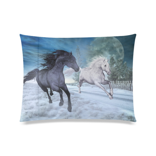 Two horses galloping through a winter landscape Custom Zippered Pillow Case 20"x26"(Twin Sides)