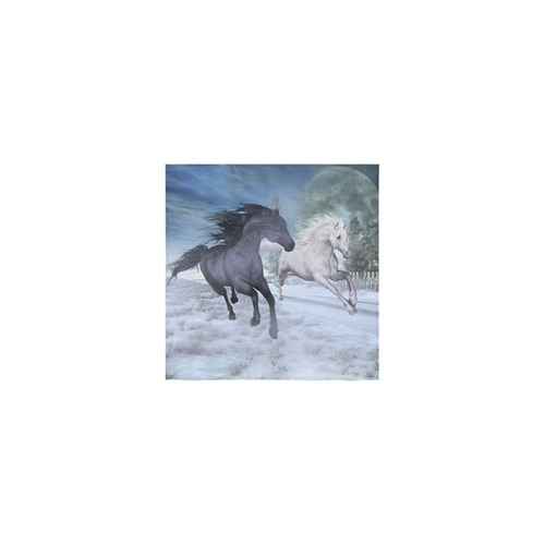 Two horses galloping through a winter landscape Square Towel 13“x13”