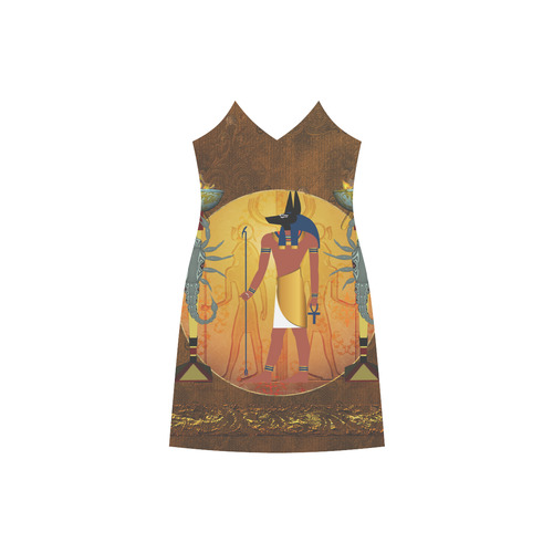 Anubis the egyptian god V-Neck Open Fork Long Dress(Model D18)