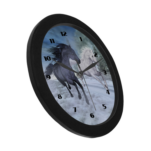Two horses galloping through a winter landscape Circular Plastic Wall clock