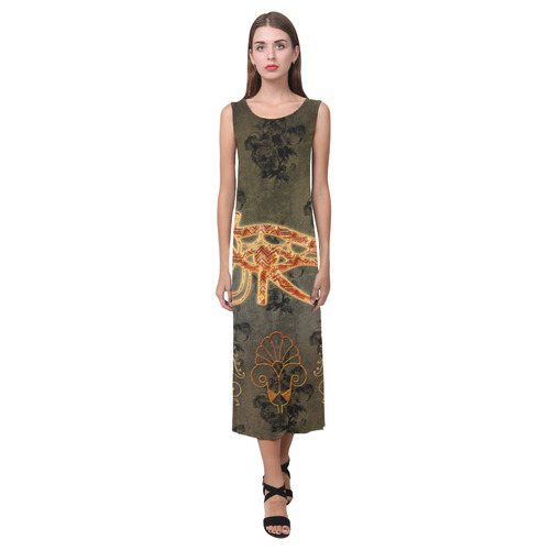 The all seeing eye, vintage background Phaedra Sleeveless Open Fork Long Dress (Model D08)