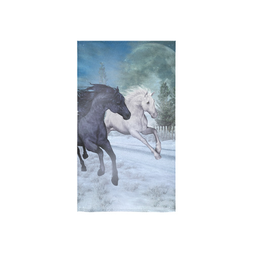 Two horses galloping through a winter landscape Custom Towel 16"x28"